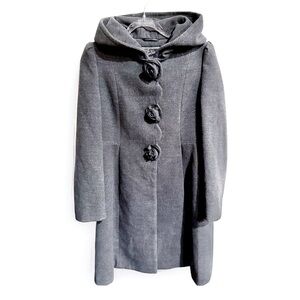 Rothschild Grey Hooded Coat with Unique Rose Shaped Buttons